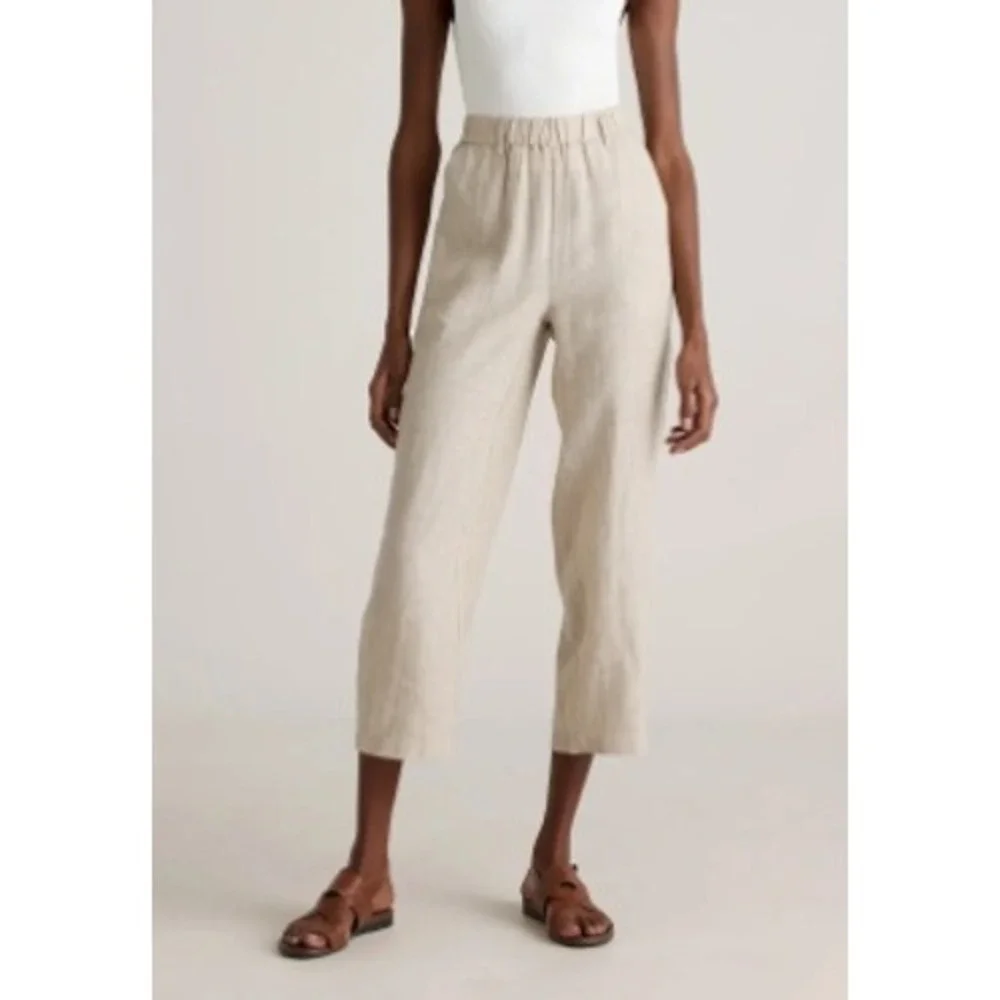 Quince Womens 100% European Linen Elastic Waist Pants Beige Sand Size Small